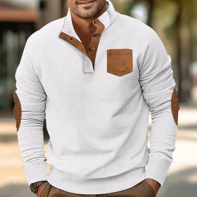 Patch Pocket Jacket Stand Collar Long Sleeve Corduroy Multicolor Hoodie (Option: White-S)