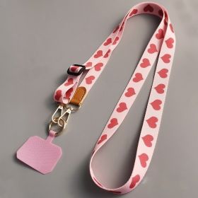 Mobile Phone Lanyard Crossbody Bag Solid Color Long Braces Detachable Multi-purpose Strap Rope (Option: Pink Background With Red Heart)