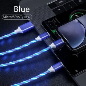 3 In 1 LED Fast Charging Cable Adapter For  Micro USB Type C Charger Cord (Option: Blue)