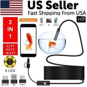 5M 6LEDs Snake Endoscope Borescope 8mm Inspection USB Camera Scope For Android (Option: 3feet)